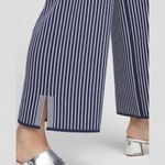 Chico's Chico’s Wide Leg Cropped Sweater Pants Sz 2 L 12 Navy Blue Striped Knit Capsule Photo 1
