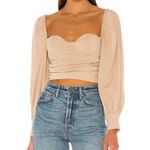 Majorelle  | Revolve Emily Cropped Linen Blend Blouse Top Beige Size‎ Medium Photo 2