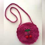 Handmade Crochet Pink Cherry Bag Round Artisan Crossbody Summer Viral Photo 1