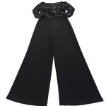 Adrianna Papell  Jumpsuit Womens 2 Black Sequined Wide Leg V‎ Neck Holiday Party Photo 1