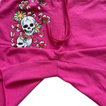 Ed Hardy Y2K  Shorts Skull Floral Tattoo Drawstring Hot Pink Women's Size Medium Photo 3