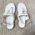 Marbella White T-Strap Sandals with Metallic Detail Photo 5