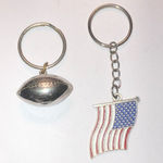 2 Silver Tone Keychains Hollow Football American Flag Key Holders Photo 1