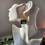 Elegant Black Purse Charm Hoop Earrings Gold Photo 3