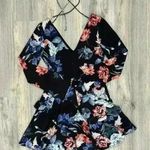 Cooper St Black Floral Long Sleeve V Neck Mini Dress Multi Layer Skirt Size 6 Blue Photo 4
