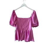 Nine Britton Rosette Ruffle Hem Puff Sleeve Women’s Blouse Peplum SZ M # 1898 Photo 4