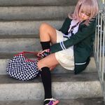 Chiaki Nanami Cosplay Anime High School Costume Jacket & Skirt EUC S WITH Pink Wig & Hair Clip; WITHOUT Shirt, Tights, or Pink Tie Green Photo 13
