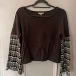 Earthbound  Brown Sweatshirt with Patterned Sleeves Photo 0