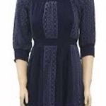 Alice + Olivia Navy Off Shoulder Eyelet Smoked Mini Dress Size 2 Photo 2
