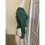 Reformation  Pinto Green Floral Smocked Square Neck Long Sleeve Crop Top Womens S Photo 4