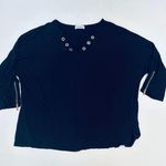 Calvin Klein Tops Women XL Black VNeck Grommet Stud Pullover Rayon Photo 6