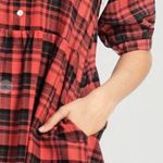 Oddi NEW Kira Red Black Buffalo Plaid Flannel Embroidered Shirt Dress Pockets S Photo 3