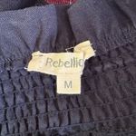 Rebellion Navy Blue Embroidered Cotton Off the Shoulder Loose Fit Shift Dress M Photo 7