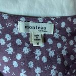 Monteau  Ruffle Sleeve V Neck Cinched Bodice Purple Floral Mini Dress Size Medium Photo 2