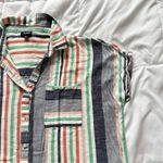 a.n.a  A New Approach Shirt Womens Size Large Striped Green Short Sleeve Button Photo 1