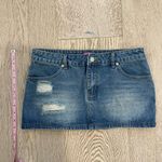 Edikted  Denim Mini Skirt Medium Wash Slightly Distressed Photo 3
