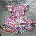 Pink Blush Jodifl Multi-Color Satin Smocked V-Neck Maternity Dress Large Photo 5