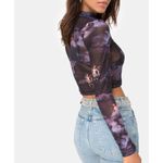 Motel Crop Top Womens XXS Black Lara Mesh Cherub Angels Print Mock Neck LS 90s Photo 1