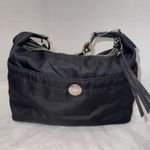 Coach Vintage Hampton 4984 Black Nylon Leather Trim Hobo Bag Purse Teal Interior Photo 4