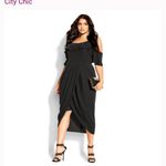 City Chic Black Flirtation Drape Midi Dress Size 16 Photo 4