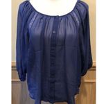 LC Lauren Conrad LC Lauren ~ Blue Sheer Lace Batwing Dolman Sleeve Button Front Blouse ~Size Sm. Photo 0