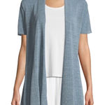 Eileen Fisher Light Blue Metallic Organic Linen Short Sleeve Long Line Cardigan Photo 0