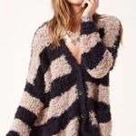 Free People  Marshmallow Cardigan Sweater Oversized Chunky Knit Taupe/Black Sz S Photo 1
