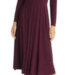 Eliza J  Pleated A-Line Midi Dress Women's 6 Burgundy Keyhole Cutout Long Sleeves Photo 0