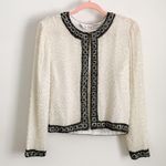 Vintage Ivory Black Sequined Beaded Embroidered Silk Dress Blazer Jacker Small Photo 5