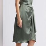 NWOT Amsale Cowl Neck Satin Sheath Dress olive green sz 2 Photo 2