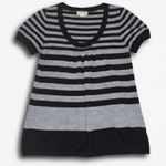 Arizona Jeans Size Medium Y2K Grey and Black Stripe Babydoll Short Sleeve Scene Emo Top Photo 0