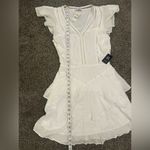 EXPRESS NWT  White Mini Ruffle Flow Flutter Sleeve Fit And Flare Dress Photo 3