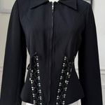 Cache Vintage 90s  Corset Lace Zip Jacket Top Black Silver USA 2 Photo 0