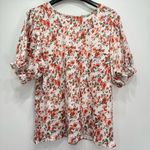 Floral Flounce Ruffle Short Sleeve Gauzy Orange Green Purple Top Size Small Photo 2