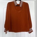 Marie Oliver  Large Rust Burnt Orange Silk Blouse Peasant Top Embroidered Boho Photo 6