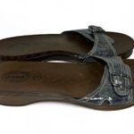Dr. Scholls  navy blue denim sandals shoes faux wood wooden heel Photo 0