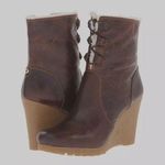 Michael Kors Rory Shearling Wedge Lace-Up Ankle Boots Distressed Leather, Sz 11 Photo 0