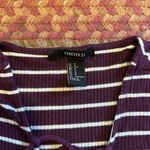 Forever 21 MAROON WHITE STRIPE LACE UP LONG SLEEVE STRETCH TEE Photo 1
