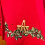 Longaberger  Red Embroidered Baskets & Holly Button cardigan Vtg USA sz XL-EUC Photo 2