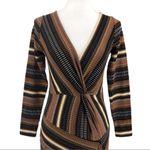 Anthropologie Maeve Black Knit Motif Wrap Midi Dress Brown Black Size M Photo 5