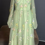 Green Long Sleeve Prom Party Dress Embroidered Flowers & Butterflies Size 12 Green Photo 0