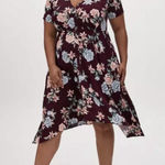 Torrid Burgundy Red Floral Challis Button Up Midi Shirt Dress Pockets Size 2X Photo 0