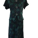 Vintage 60s Carrie Walker Faux 2 Piece Dress Forest Green Navy Floral Bows M L Size M Photo 0