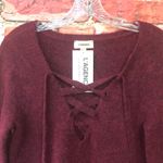 L'Agence Maroon Red Revolve Candela Lace Up Flare Sleeve Sweater Photo 5