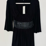 NWT Sky Low Cut Belted Butterfly Sleeve Top Black Size Small Photo 0