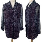 Vintage 90s Leopard Print Shirt Jacket Blazer Oversized Sheer Long Sleeve Blue Size 16W Photo 1