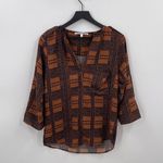 Collective Concepts  Brown and Navy Patchwork Print Blouse Size Small Photo 1