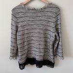 Chico's Chico’s Fringe Lace Wool Blend Cardigan Jacket Size 2 L Black & White Office Photo 8