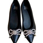 SM New York pointed toe silver bow black ballerina flats shoes Size 9 Photo 0