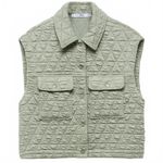Mango Quilted Vest with Buttons Pastel Green NWT Small Photo 1